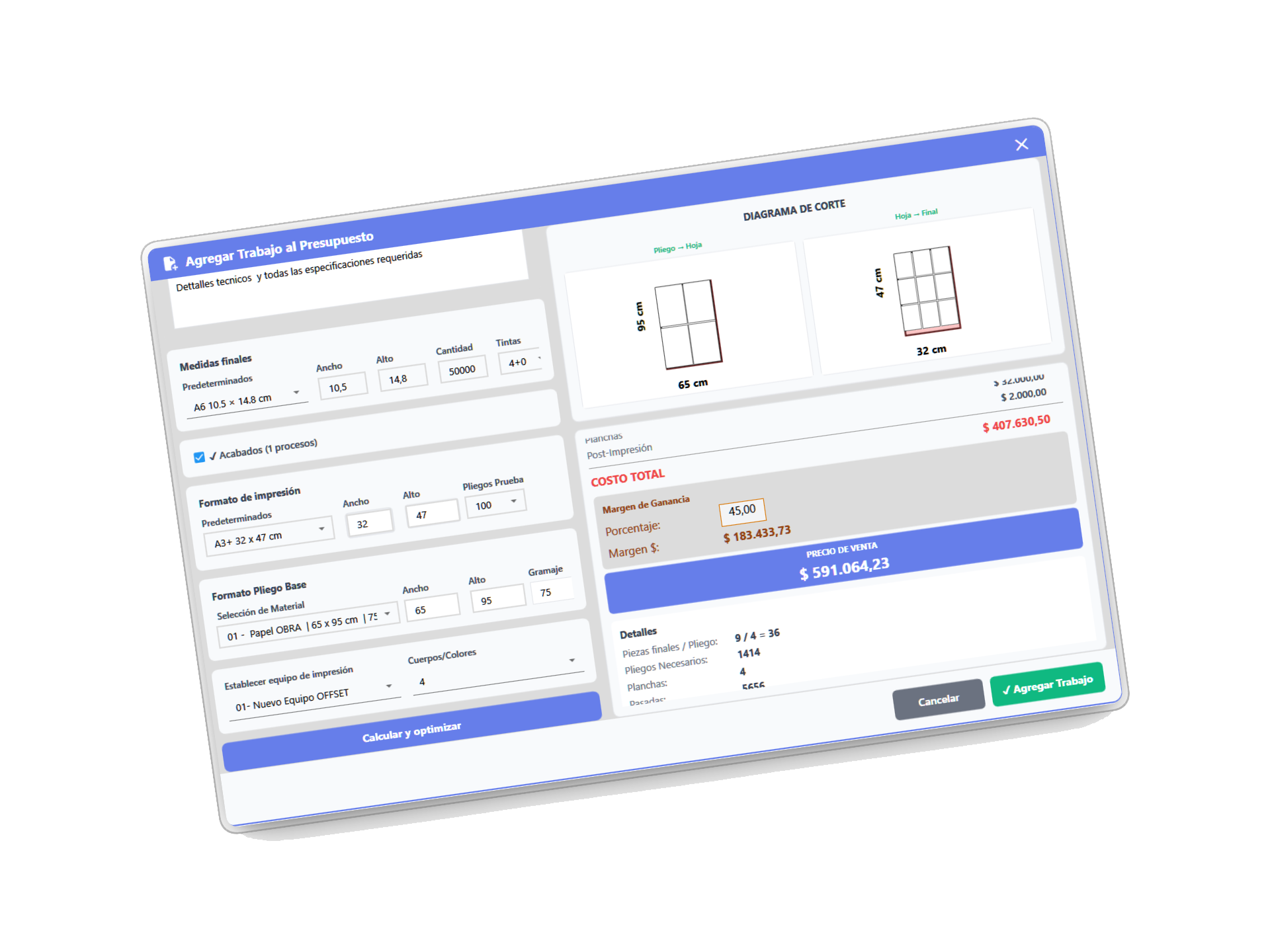 Generador de Presupuestos Técnicos - Printing Press Manager